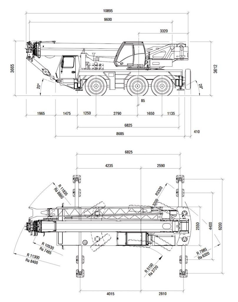 Grove GMK3050-1 mobile crane dimensions