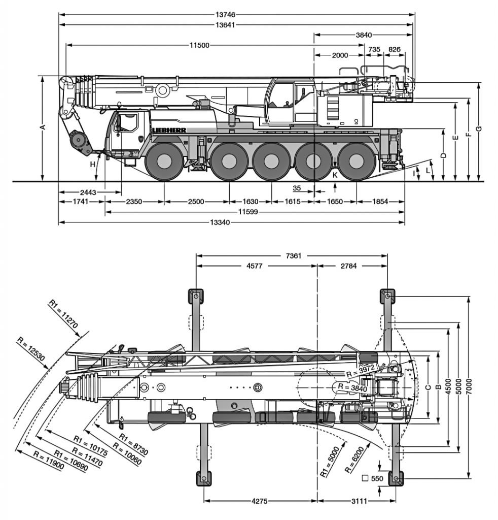 Liebherr LTM1100-5.2 dimensions